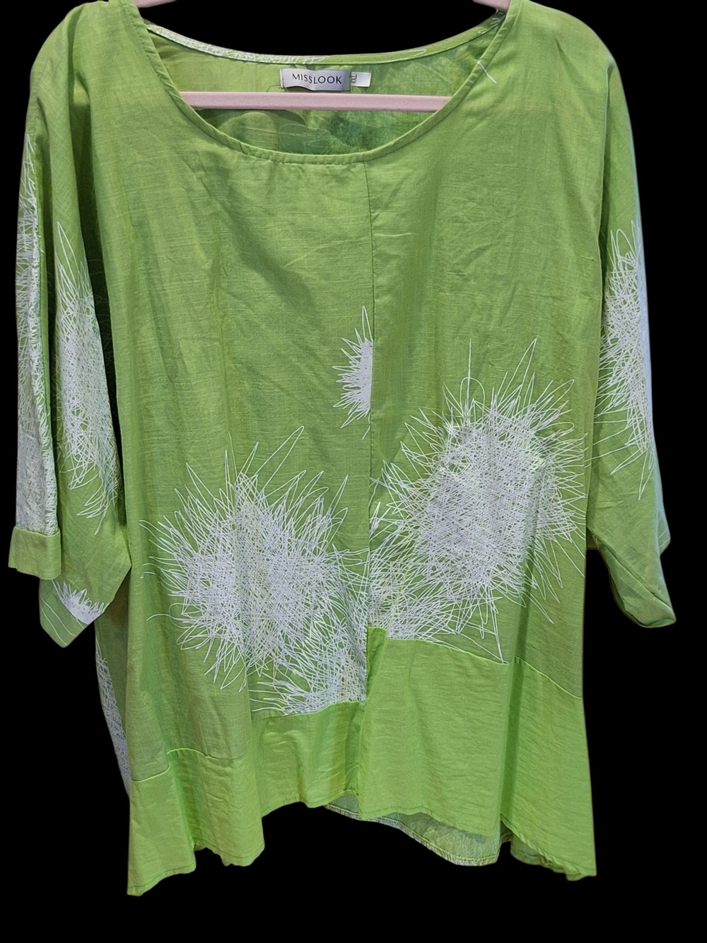 NWOT MISSLOOK Lime Green Floral Sketch Tunic Top